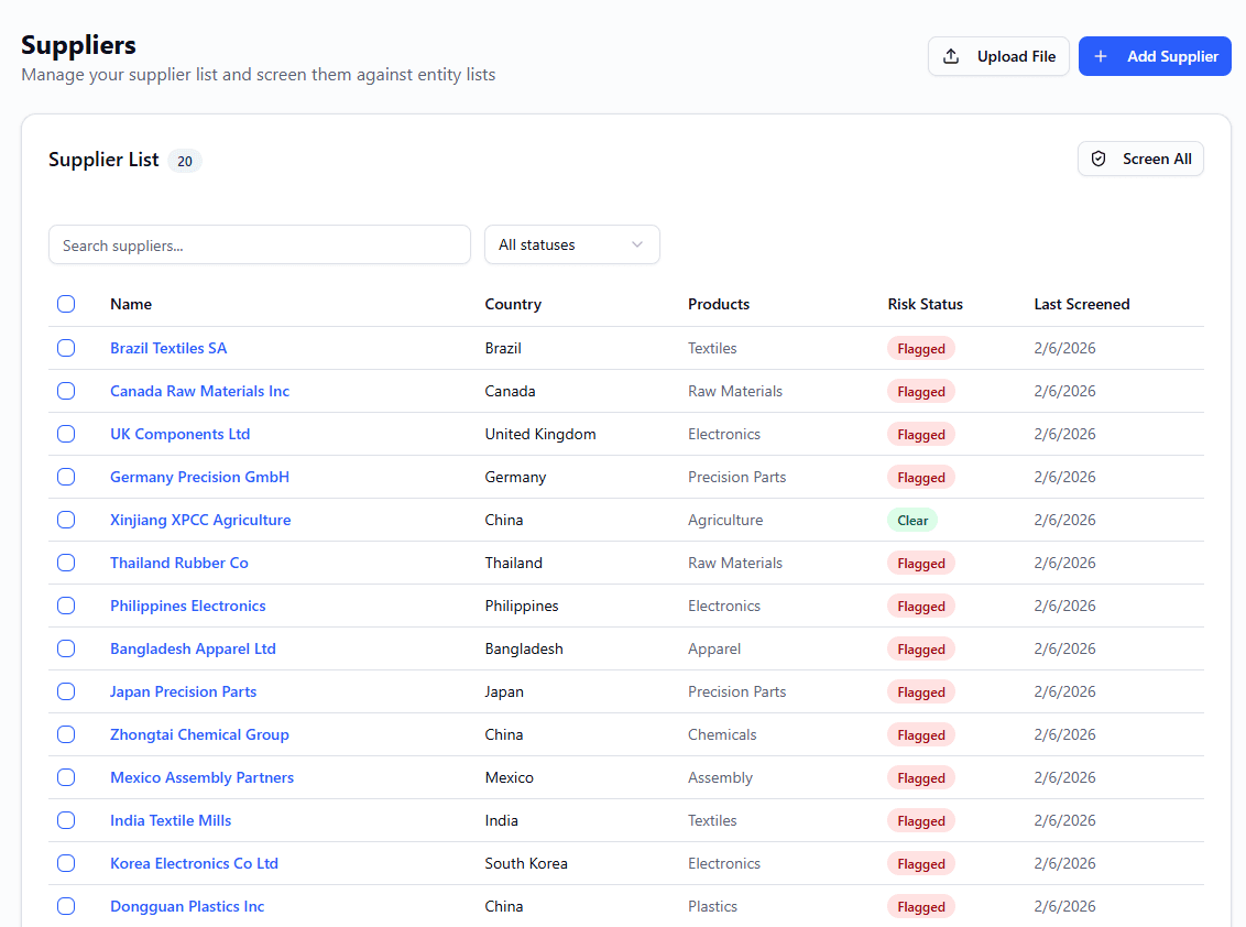 Supplier Management screenshot